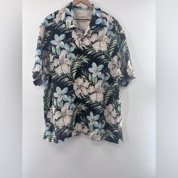 Tommy Bahama Other - Tommy Bahama 100% Linen Black Floral Hawaiian Shirt Size XL